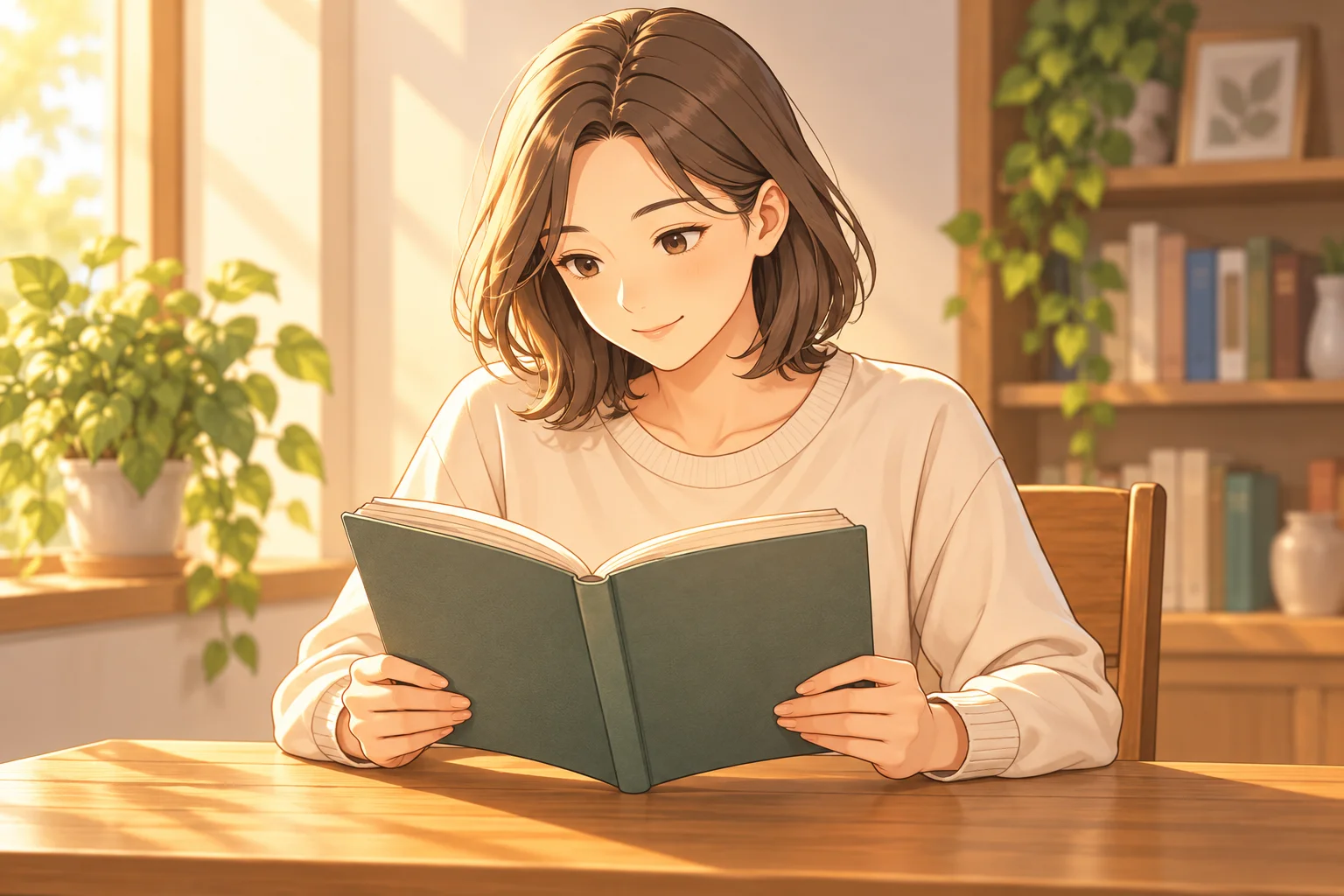 Persona sentada leyendo un libro abierto.